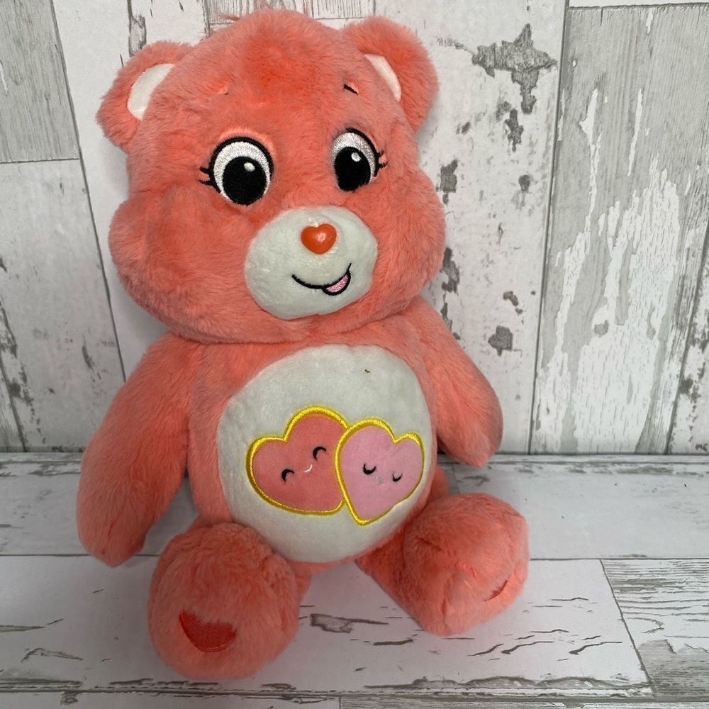 Care Bears 14" Plush -Love-A-Lot Bear Hearts On Belly Have Faces Soft Huggable - Picture 2 of 6
